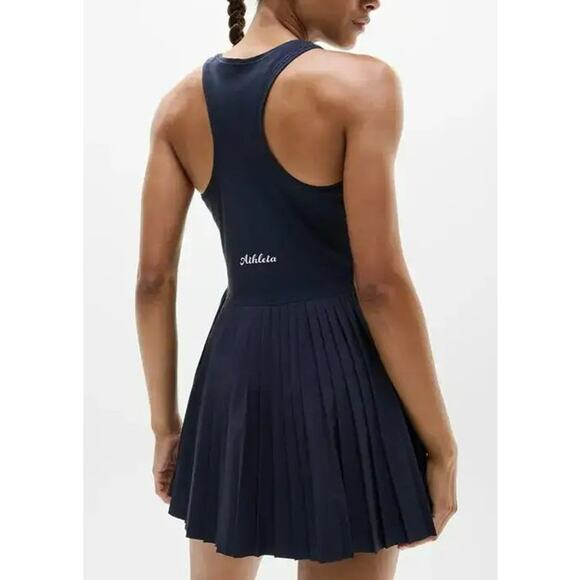 Athleta Dresses & Skirts - Athleta Match Point Pleated Dress Navy Blue X-Large Sleeveless Stretch Razorback